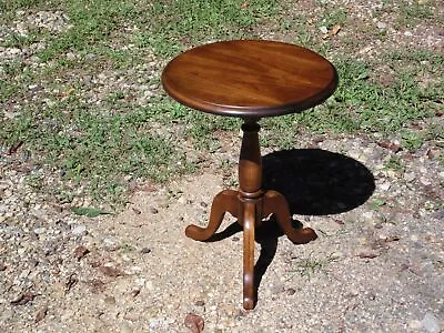 Vintage Mersman Solid Cherry Round Pedestal Tripod Lamp Table Candlestick Table  • $337.50