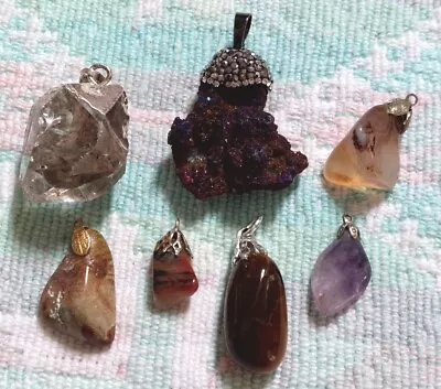 Lot Of 7 Unique Assorted Semiprecious Stone Pendants • $29.99