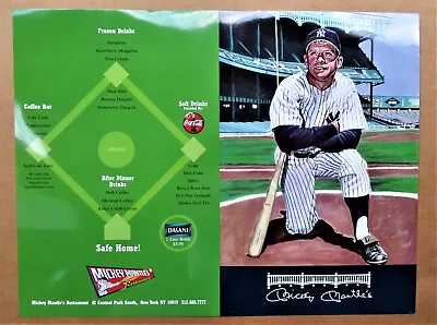 New York Yankees Mickey Mantle Restaurant Menu - Unfolded -Central Park NYC • $100