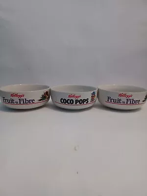 Vintage 1987 Kellogg's Ceramic Breakfast Bowls X3 Coco-Pops & Fruit N Fibre • £13.99