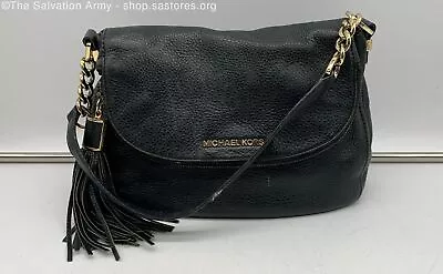 Michael Kors Women's 'Bedford' Black/Gold Pebbled Leather Shoulder Bag W/ Tassel • $19.99