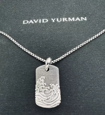 David Yurman 925 Sterling Silver Wave Tag Charm Pendant Small With Chain 22  • $349.99