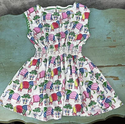 Toddler 3-4 Years Mini Boden Multicolor Elephant Print Smocked Summer Dress • $24.99