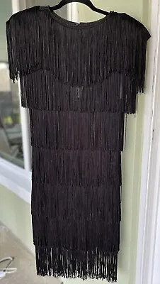 Vintage Couture Cheryl Kane Flapper Fringe String Black Dress “ Size 7/8 • $40