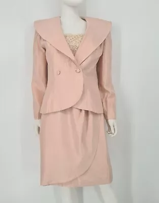 Vintage NADINE BOUTIQUE Royal Pale Pink 2pc Dress Suit - Size 11/12 • $53.19