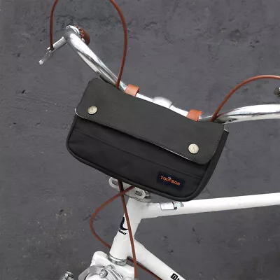 TOURBON Black Canvas&Leather Bike Handlebar Pannier Bag Phone Tool Holder Pouch • $22.99