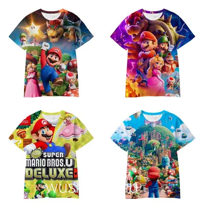 3D Super Mario Bros Game Kids/Adults Casual Short Sleeve T-Shirt Tee Summer Top • £7.38