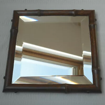 Antique Art Deco 1930 Faux Bamboo Wooden Square Wall Mirror Hollywood Regency • $75