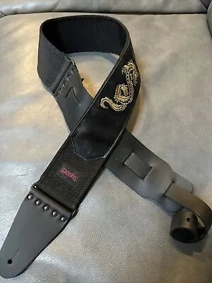 Nylon / Leather  Guitar Strap - Golden Dragon Embroidery -  3’ Wide • $15