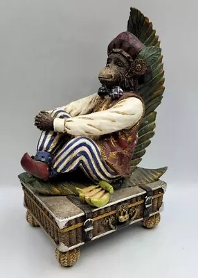 Vintage Chinoiserie Monkey Figurine Palmtree Leaves Lounging On Suitcase  • $45