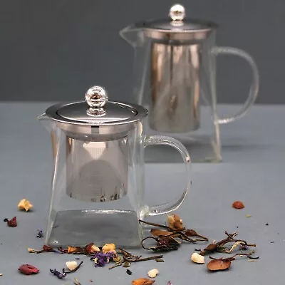 Clear Glass Infuser Teapot - Stainless Steel Metal Strainer Herbal Tea Leaves • £19.55