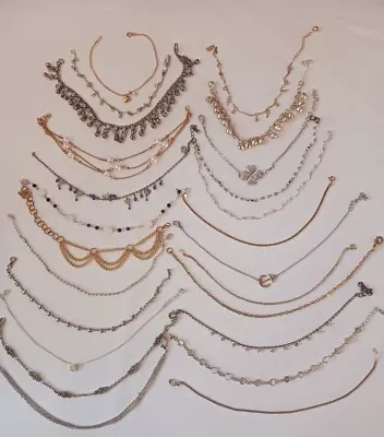 Lot Of 24 Gold+silver Tone Chain Anklets Assortment Vintage-now (#342) • $9.99