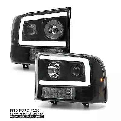 $465 • Buy Headlights PAIR Black LED DRL Style Fits Ford F250 SuperDuty 1999 - 2005