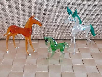 Vintage Miniature Hand Blown Murano Style Glass Horses • £13