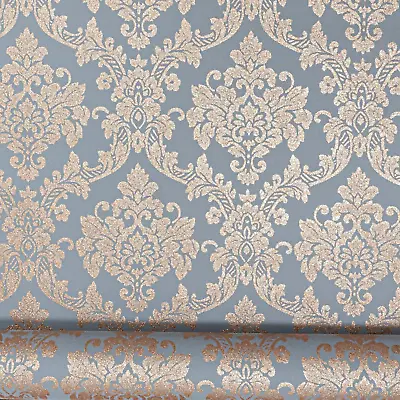 Charcoal Grey Gold Wallpaper Floral Damask Vinyl Paste The Wall Textured Glitter • £8.95