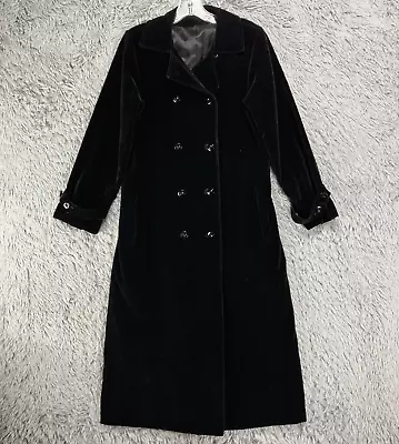 Vintage Drizzle Inc. Bonwit Teller Velvet Trench Coat Women's Black USA Belted • $74.97