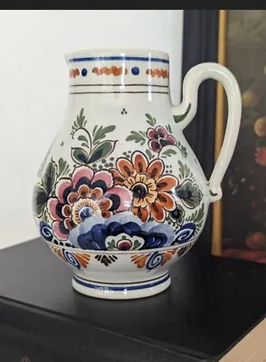 Vintage Dutch Delft Wine Pottery Jug Floral Pitcher 1996 • $60