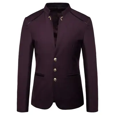 Mens Chinese Mandarin Stand Collar Suit Coats Business Casual Slim Blazer Jacket • $42.08