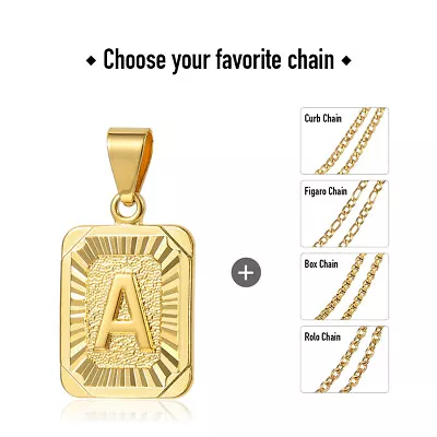 Women Men 18  Gold Filled Initial Letter Pendant Necklace Stainless Steel Chain • $7.59