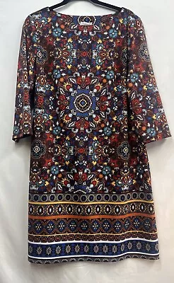 Maggy London Women's Multi Paisley 3/4 Sleeve Boat Neck Sheath Dress Size 14 • $25