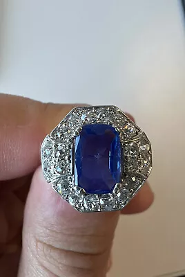 AGL Plat Vintage France Art Deco No Heat Kashmir Sapphire Diamond Ring 3.42CTW • $1