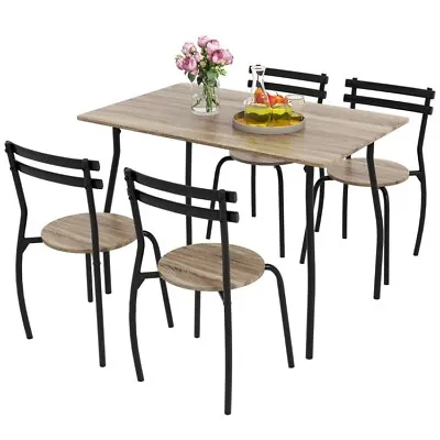 5-Piece Modern Dining Kitchen Dinner Table & 4-Chairs Furniture Set Metal Frame • $133.96