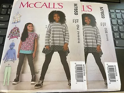 McCalls Pattern M7859 Girls Pullover Tops W/Opts~Top W/Hood~ Leggings • $3.25