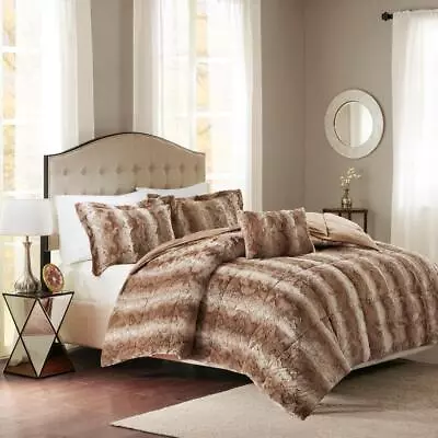 Madison Park Faux Fur Comforter 4pc-Set In Full/Queen Size W/ Tan Animal Print • $86.74