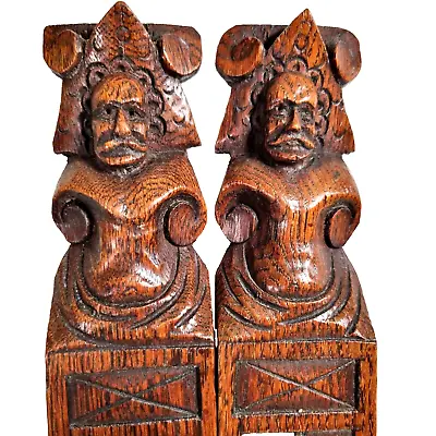 2 Crowned Caryatid Carving Corbel Bracket Antique French Architectural Salvage • $399