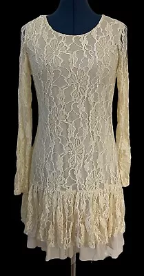 NWT Anthropologie A 'reve Cream Floral Lace Lined Ruffle Flare Hem Dress  S • $39.99