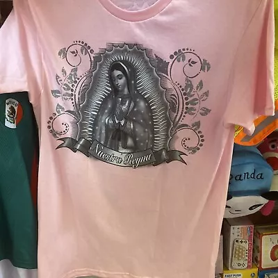 VIRGEN DE GUADALUPE T-SHIRT-  Small Pink. Glitter Graphic Print Religious Tshirt • $11.49