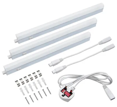 3 X LED T5 Under Cabinet Light Fitting Linkable UK Plug & Self Switch Cool White • £20.99