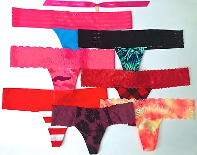 Victorias Secret SEXY THONG Logo Lace Panty Panties Camo Palm Neon PINK NWT • $12.99