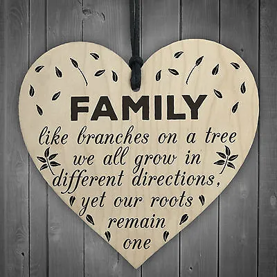 Family Roots Remain One Wooden Hanging Heart Shaped Families Plaque Love Gift  • £3.99