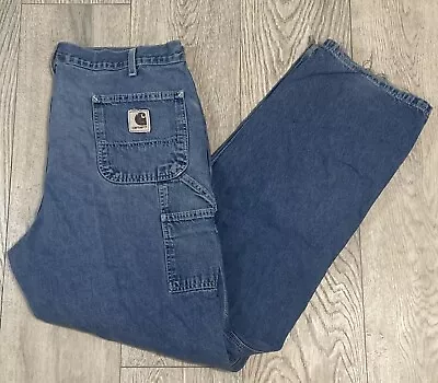 Carhartt B18  Men Blue Denim Workpants Pants (Tag 40x34) Actual 38x32 • $25