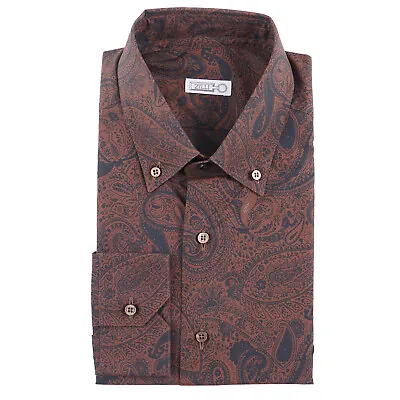 Zilli Tailored-Fit Brown And Navy Intricate Paisley Print Shirt 16 (Eu 41) • $349