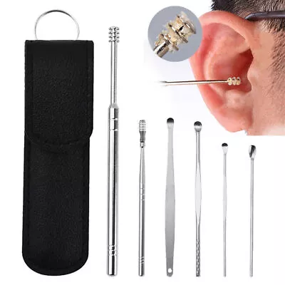 6PCS Ear Pick Cleaning Set Spiral Tool Spoon Ear Wax Remover Cleaner Curette Kit • £3.58