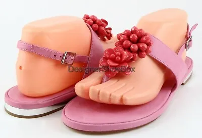 $295 MISS TRISH DUO THONG Pink Leather Designer T-Strap Thong Sandal 7.5 EU 37.5 • $67.49
