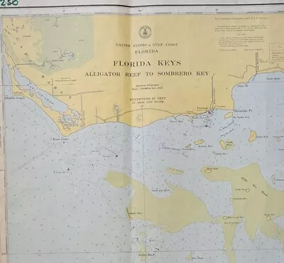 1966 Nautical Chart Map C. & G.S. Florida Keys 1250 Map Feb 14 6th Ed. 43 X34  • $35.99