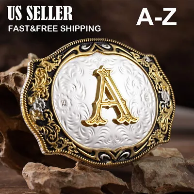 Western Belt Buckle Initial Letters A To Z Cowboy Belt Buckles For Men Women US • $11.97