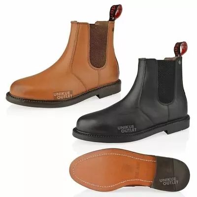 Mens Real Leather Chelsea Slip Pull On Ankle Dealer Smart Boots Shoe Size 6-12 • £29.99