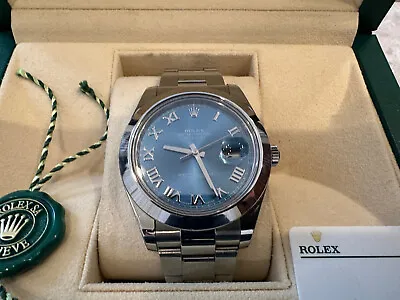 Rolex Datejust II Steel Blue Roman Dial Oyster Bracelet Mens 41mm Watch 116300 • $8250