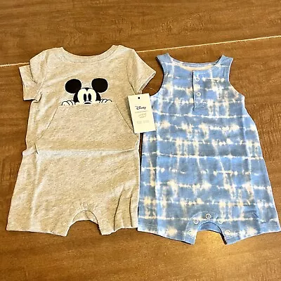 NWT Disney 3M Mickey Mouse Set Of 2 Jumping Beans Rompers Summer Clothes • $13