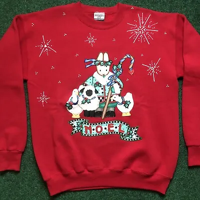 Vintage Hand Painted Xmas Sweatshirt Sz Large Double Sided Ugly Christmas • $24.99