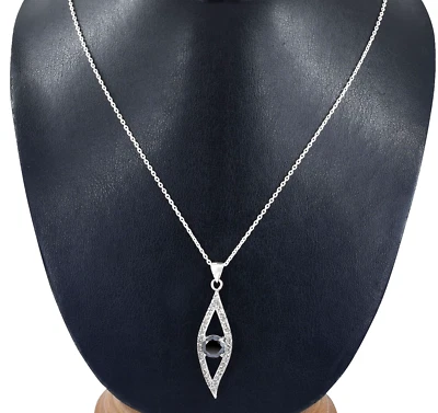 $19.99 • Buy 2.50Ct Evil Eye Charm Black Diamond Solitaire Pendant With Accents In 925 Silver
