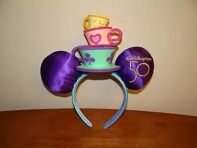 Disney 50 Mickey Mouse The Main Attraction Ears Headband Mad Tea Party Tea Cups • $39.95