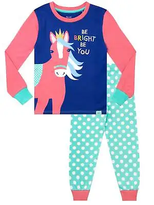 Princess Pony Pyjamas Kids Girls 3 4 5 6 7 8 9 10 Years PJs Polka Dots Teal Blue • £14.99