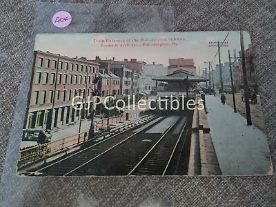 PAOK Train Or Station Postcard Railroad RR TRAIN ENTRANCE OF PHILADELPHIA SUBWAY • $10.68