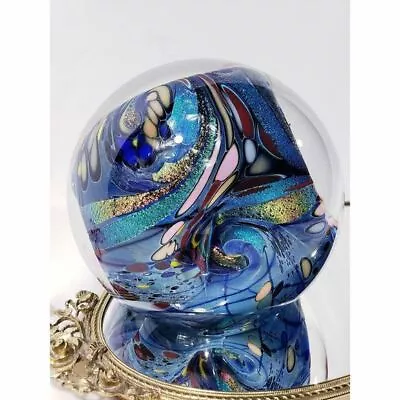 LARGE Rollin Karg Dichroic Studio Art Glass 5.5” Tall Paperweight Globe Stunning • $299.99