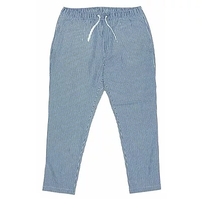 Mens Pants Joggers Blue Striped Seersucker Drawstring Loose Harem Casual Medium • $34.99